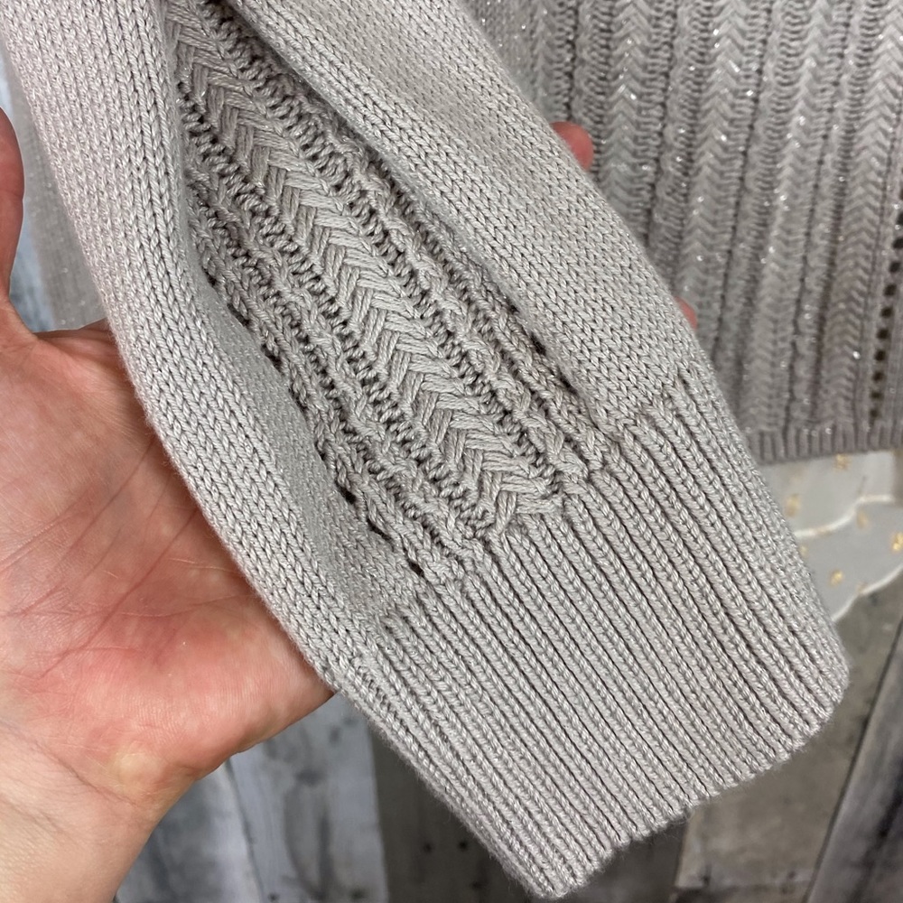 Lucky Brand Grey Chiffon Layer Sweater Size Medium - Picture 6 of 13